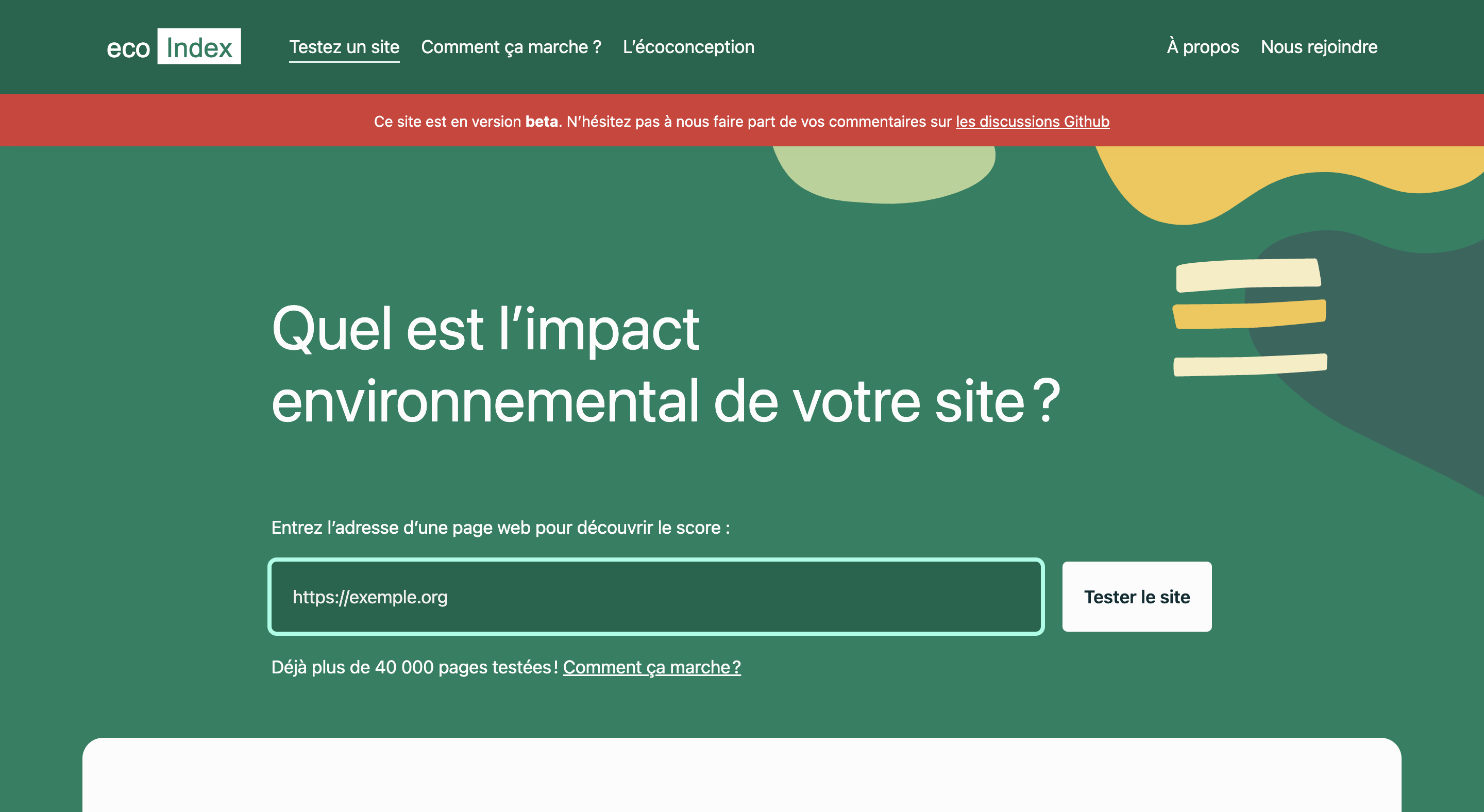 Score EcoIndex obtenu pour la page testée
