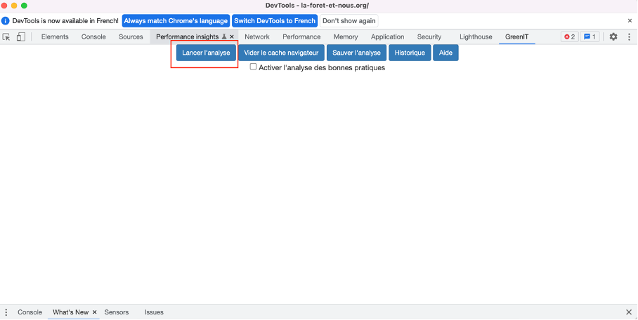 Bouton Lancer l'analyse du plugin GreenIT-Analysis