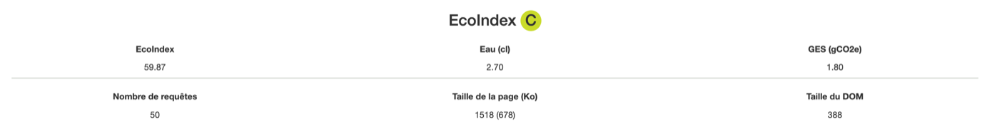 Capture d'écran du résultat de mesure pour la page 1